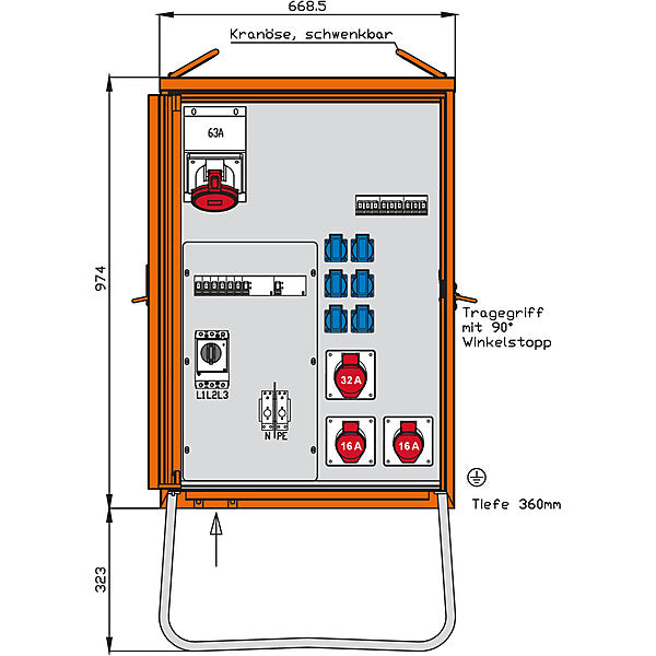 WALTHER-WERKE Verteilerschrank 44kVA,2RCDs TypB,9LS WV0369R1